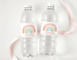 Personalised water bottle labels with rainbow arch and name 'Charley's'