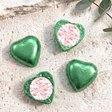Red Safari Toile First Birthday Personalised Foil Covered Chocolate Hearts