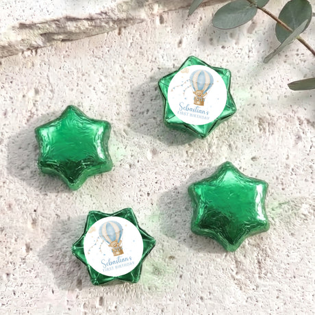 Green foil star balloon set with personalized hot air balloon message panels
