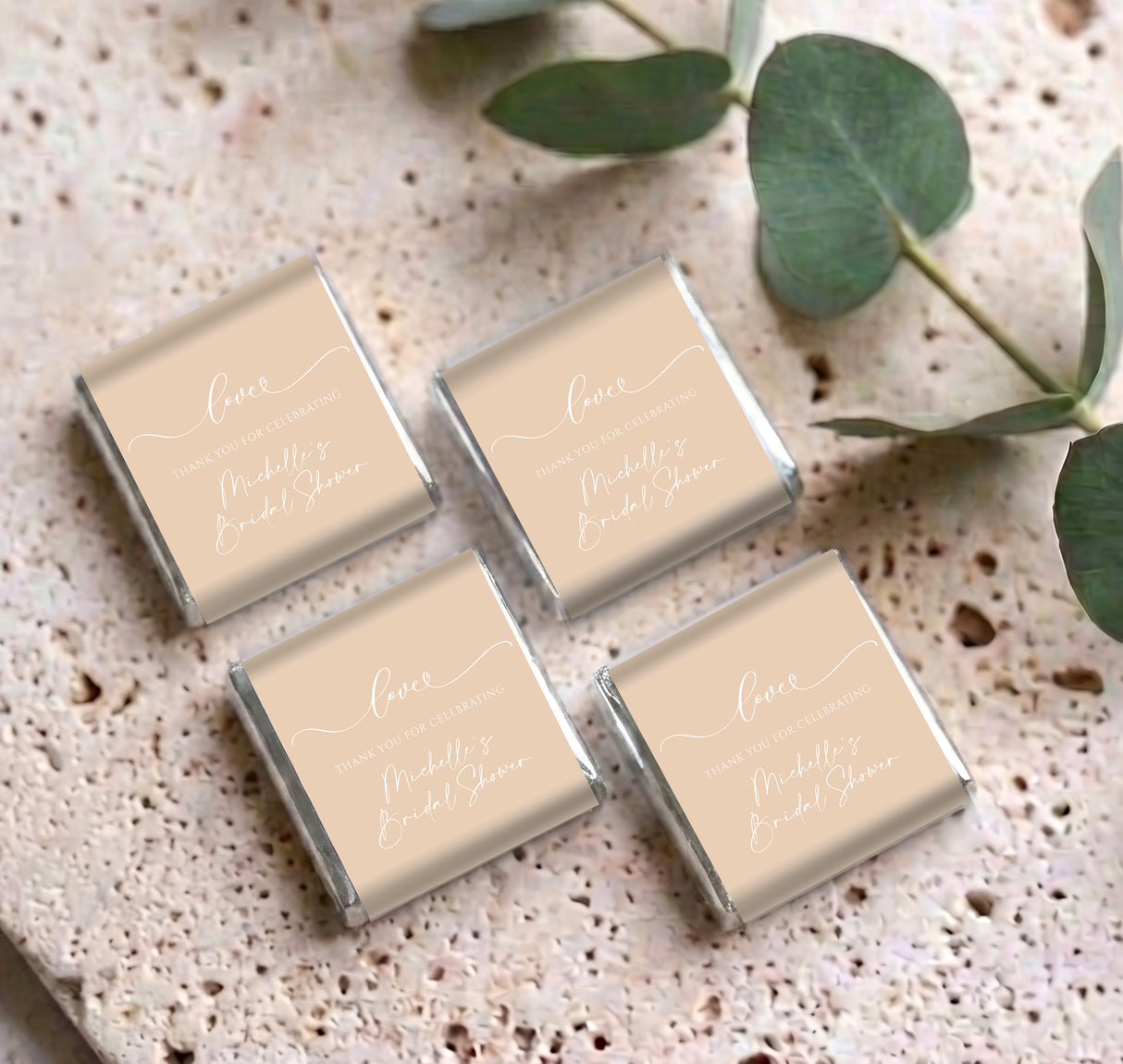 Beige Bridal Shower Love Personalised Mini Chocolates