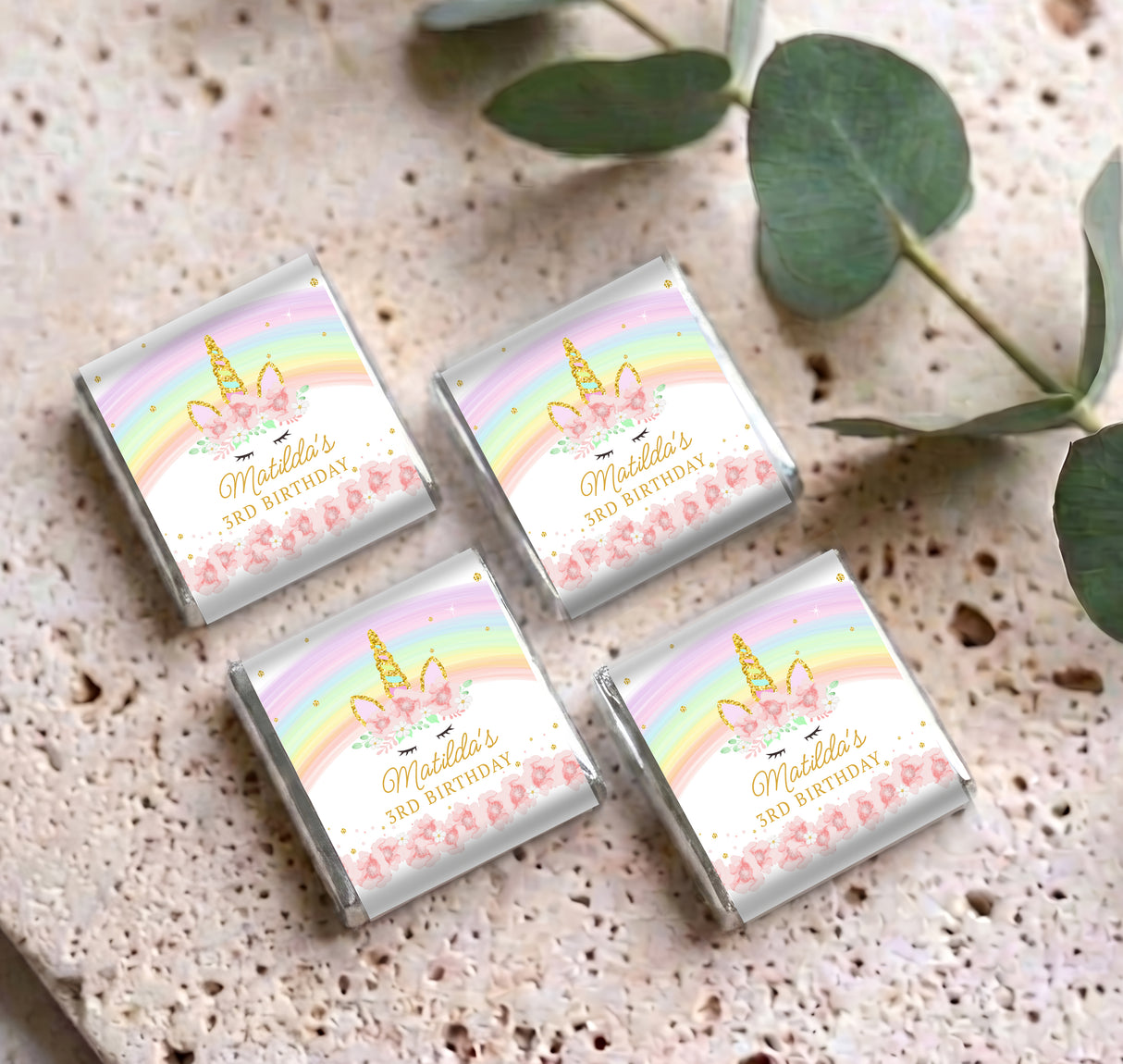 Pastel Rainbow Unicorn Personalised Mini Chocolates