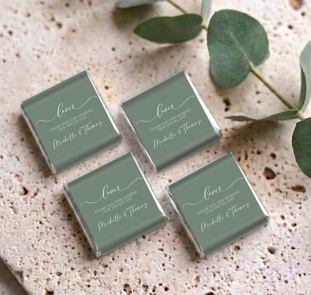 Sage Green Wedding Love Personalised Mini Chocolates