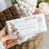 Christening chocolate bar wrapper with floral roses and "Grace's Christening" text