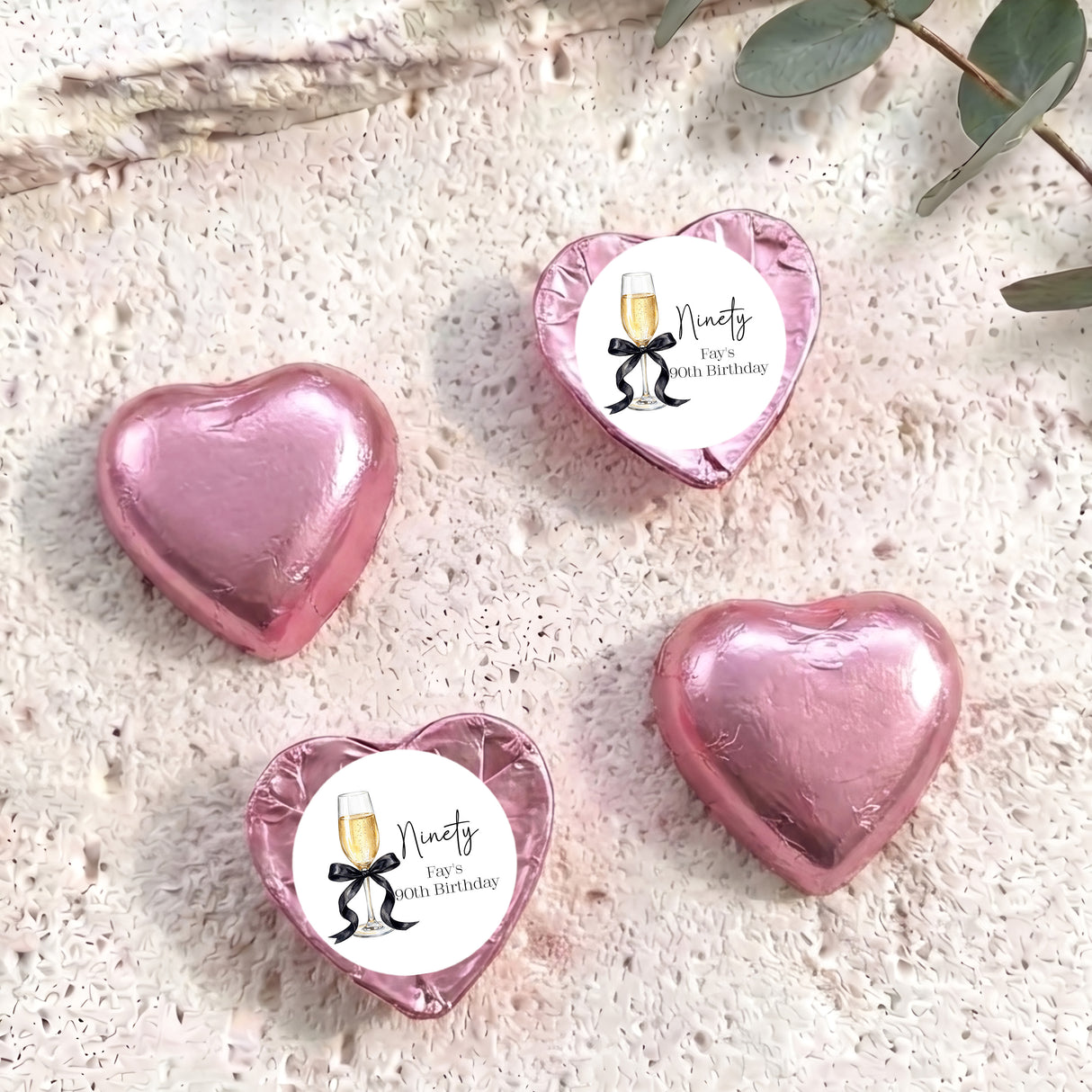 Champagne 90th Birthday Personalised Foil Covered Chocolate Hearts