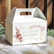 Boho rose confirmation gable favour box, thank-you label, roses and gold cross