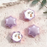 Lilac purple star foil balloons with round baby shower label and bear design