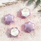 Foil-covered chocolate star favors in purple, with personalized floral label