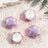 Foil-covered chocolate stars in lilac with floral confirmation label