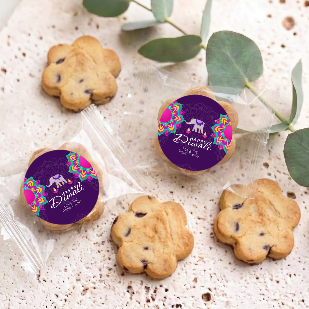 Diwali Purple Elephant Personalised Bite Size Choc Chip Cookies