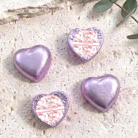 Red Safari Toile Baptism Personalised Foil Covered Chocolate Hearts