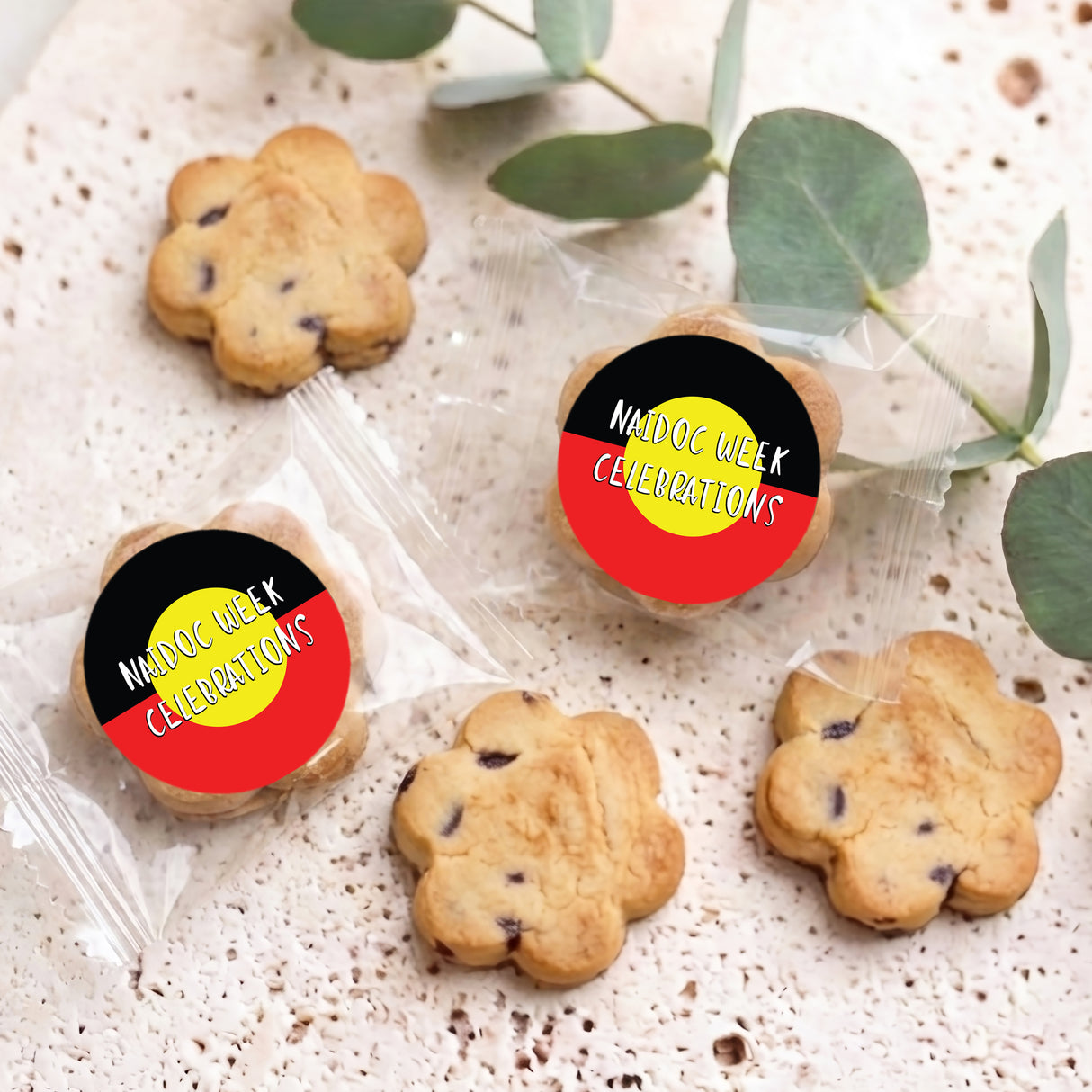 Naidoc Aboriginal Flag Personalised Bite Size Choc Chip Cookies