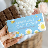Personalized blue bee-themed baby shower chocolate bar wrapper, Christina's Day-Bee Shower