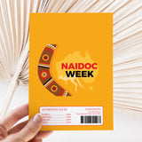Naidoc Week chocolate bar wrapper, orange front with nutrition facts and ingredients label