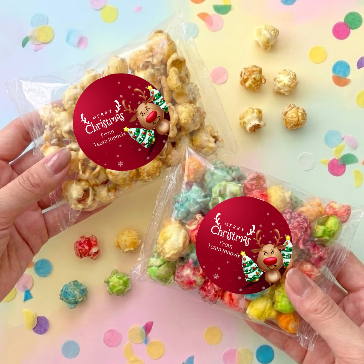 Happy Reindeer Personalised Popcorn Bag
