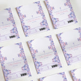 Purple DIY printed chocolate wrappers with floral butterflies and cross, assorted layouts.