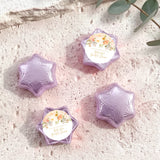 Purple foil-covered chocolate stars with floral personalized label