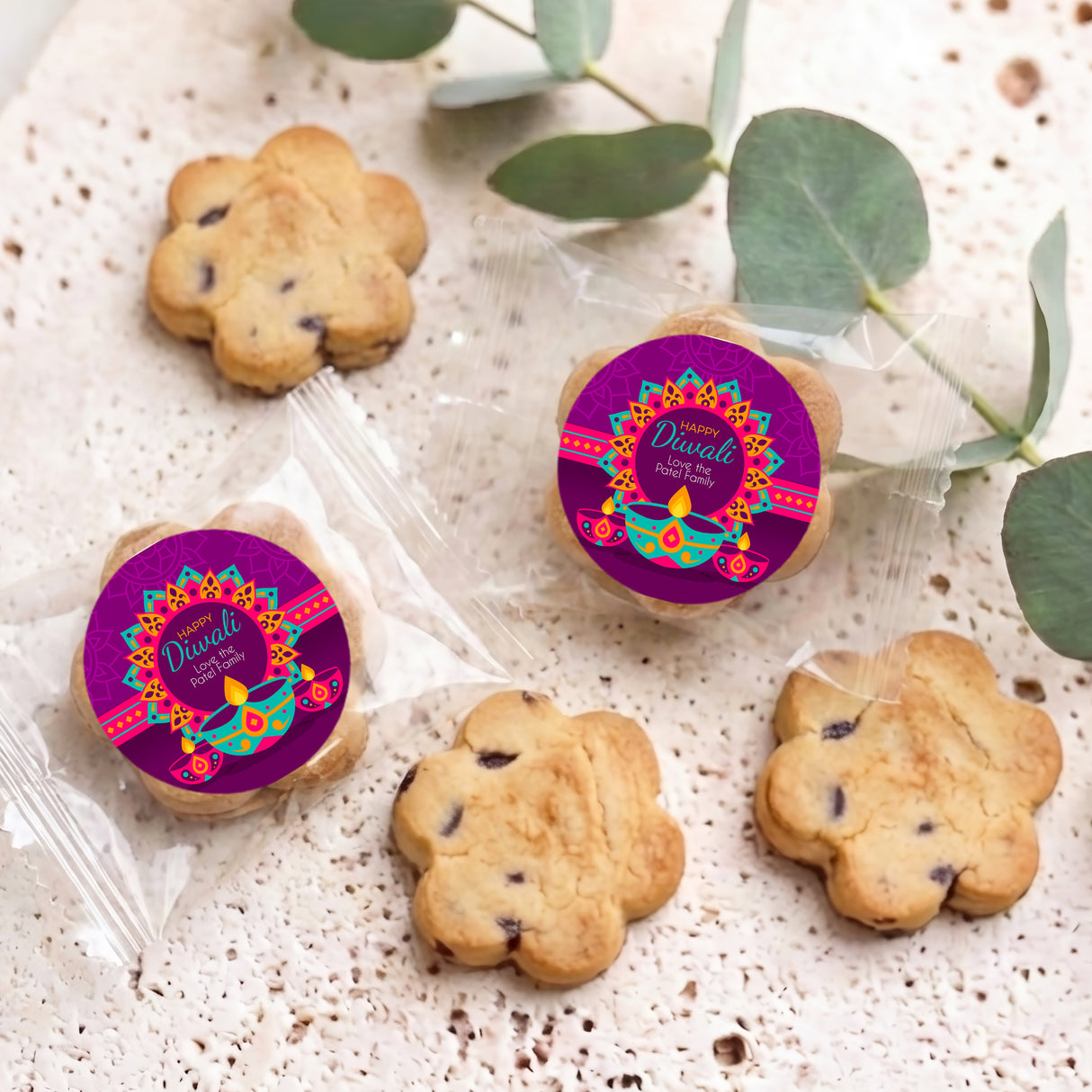 Vibrant Purple Diwali Personalised Bite Size Choc Chip Cookies