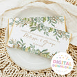 Printable wedding chocolate bar wrapper with eucalyptus botanical design and thank you text