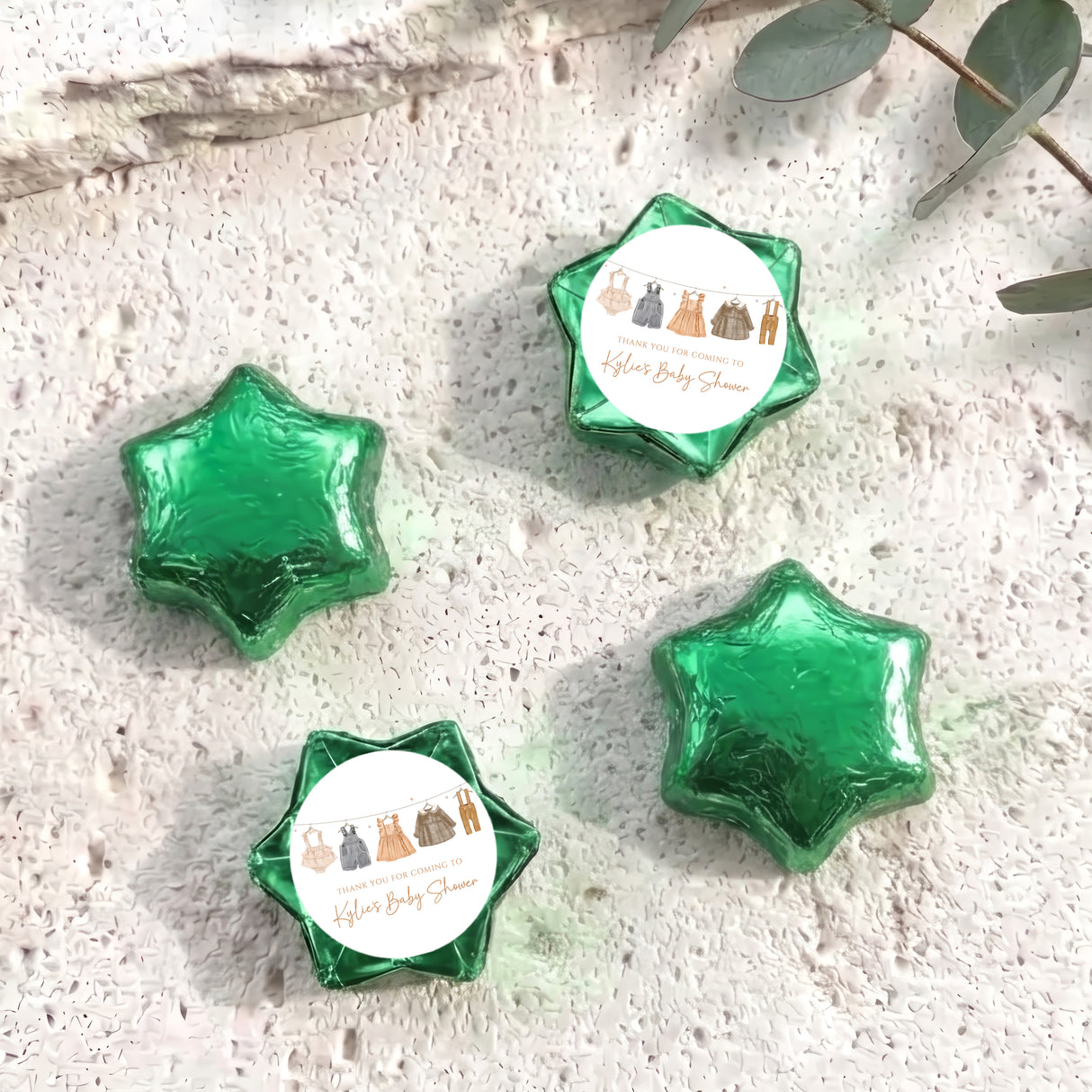 Vintage Baby Clothes Baby Shower Personalised Foil Covered Chocolate Stars