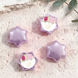 Foil-covered chocolate stars with floral personalized label, lavender foil shapes