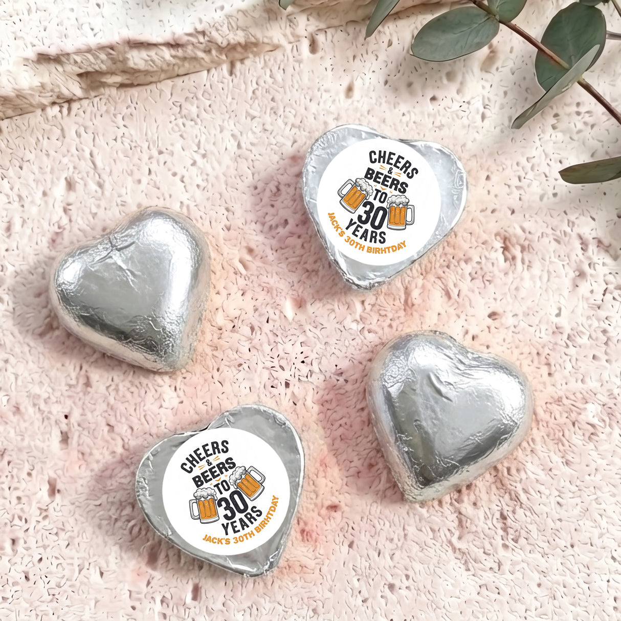 Cheers Beers 30th Birthday Personalised Foil Covered Chocolate Hearts