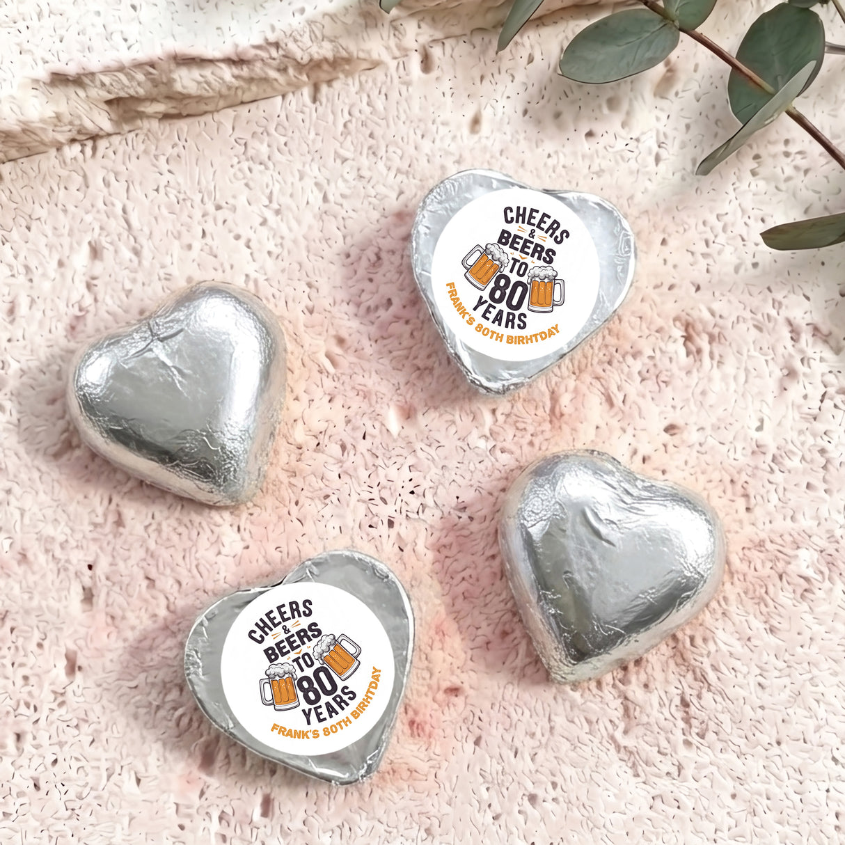 Cheers Beers 80th Birthday Personalised Foil Covered Chocolate Hearts