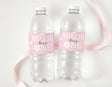 Pink personalised water bottle labels with daisy flowers and name text