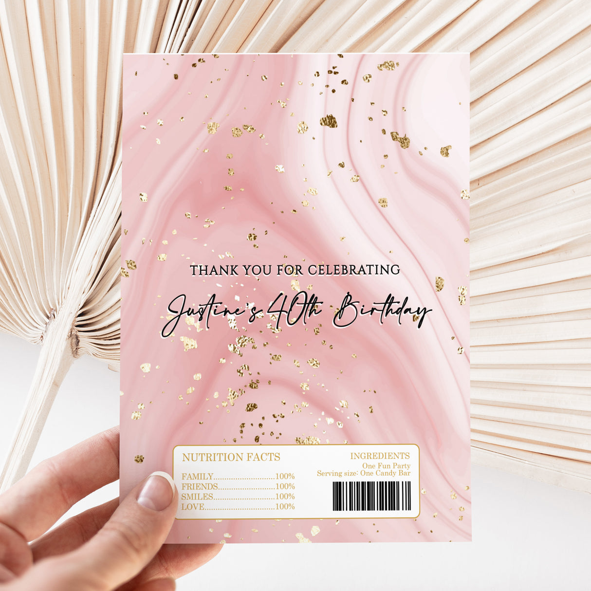 40th Birthday Pink Glitter Marble Design Female DIY