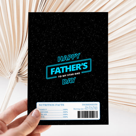 Chocolate wrapper DIY, black 'Happy Father's Day' 'to my star dad' with barcode and nutrition panel