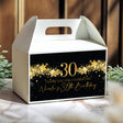 White 30th birthday favour box with gold stars, “30” and “Thank you” text