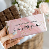 40th Birthday Pink Glitter Marble Design Female Chocolate Bar Silver Foil