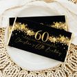 60th birthday chocolate bar, black wrapper with gold stars and "Thank you for celebrating"