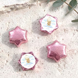Set of five purple star-shaped foil chocolates with baptism label and balloon motif