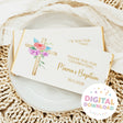 Custom baptism chocolate bars with white wrapper, floral cross and thank-you text
