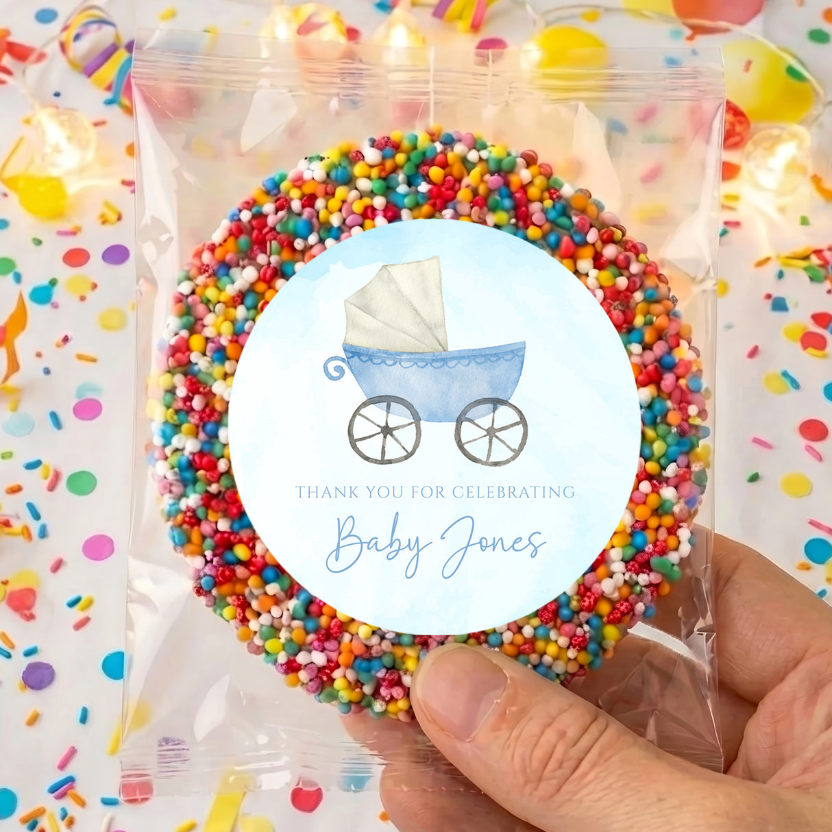 Blue Baby Carriage Baby Shower Personalised Giant Freckles