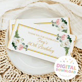 Gold-bordered floral birthday chocolate bar with message for 80th birthday