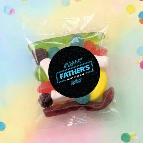 Father's Day party mix lolly bag with black 'Happy Father's Day' label