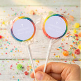 Personalised First Holy Communion lollipops with rainbow ribbons and cross labels