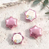 Personalised christening chocolate stars with pink foil and thank-you card, Nathaniel