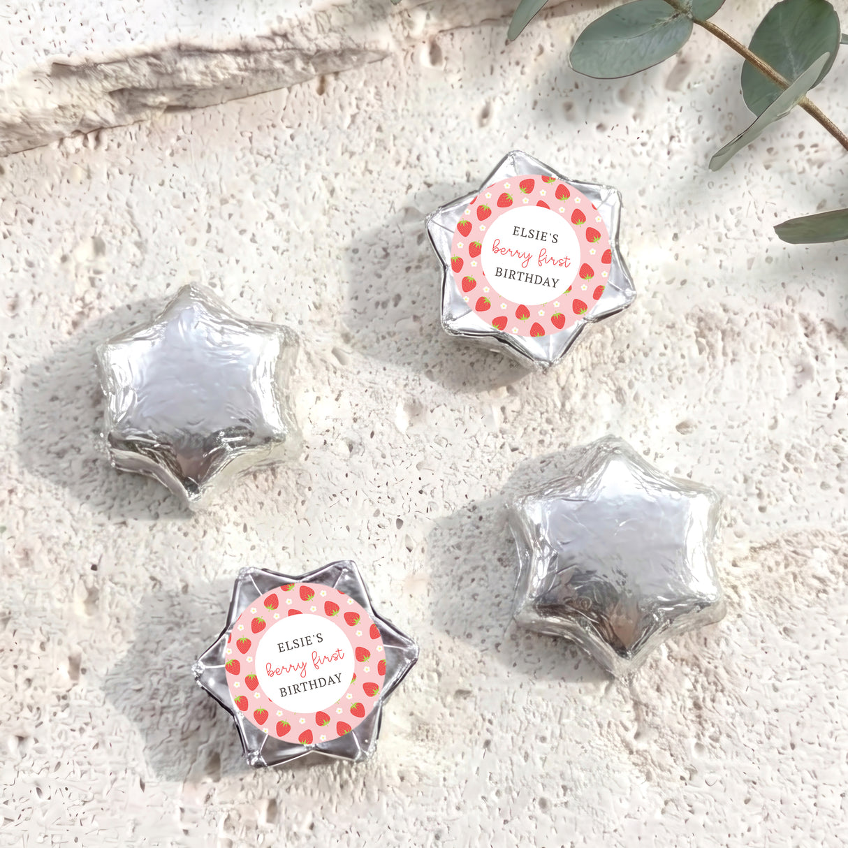 Berry First Birthday Personalised Foil Covered Chocolate Stars