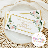 Chocolate bar wrapper cards with gold border, pink roses, and green leaves; digital download sticker
