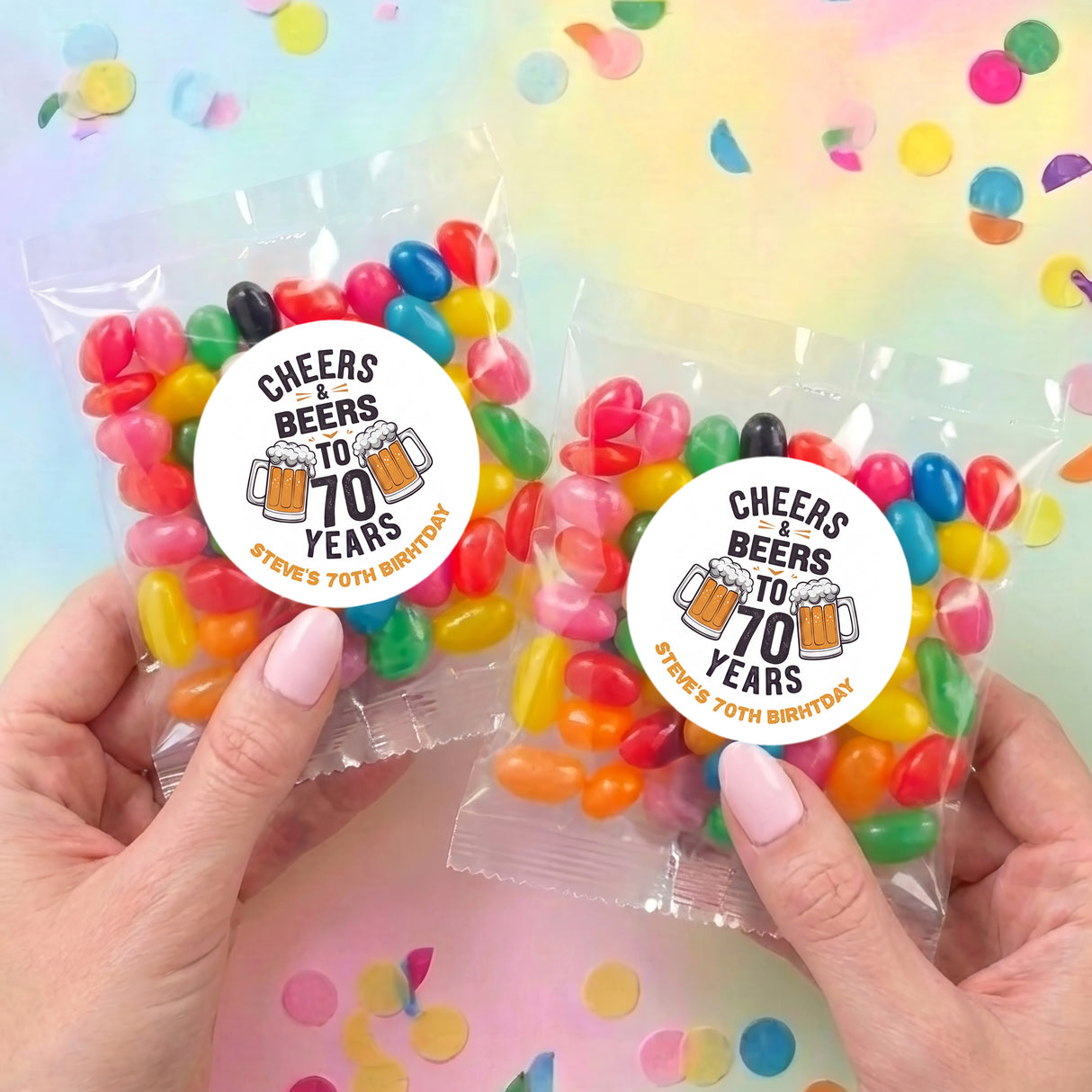 Cheers Beers 70th Birthday Personalised Jelly Bean Bags