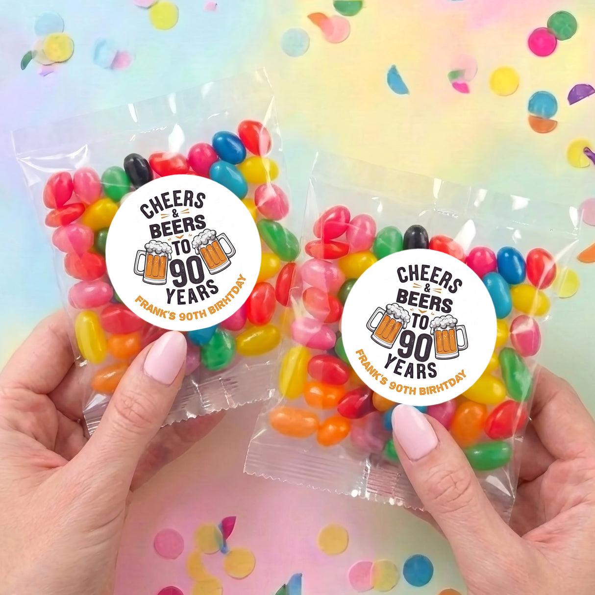 Cheers Beers 90th Birthday Personalised Jelly Bean Bags