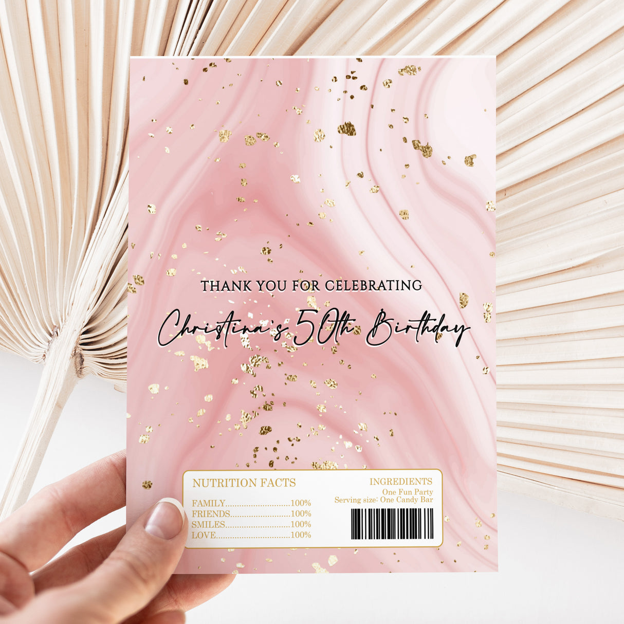 50th Birthday Pink Glitter Marble Design Female DIY