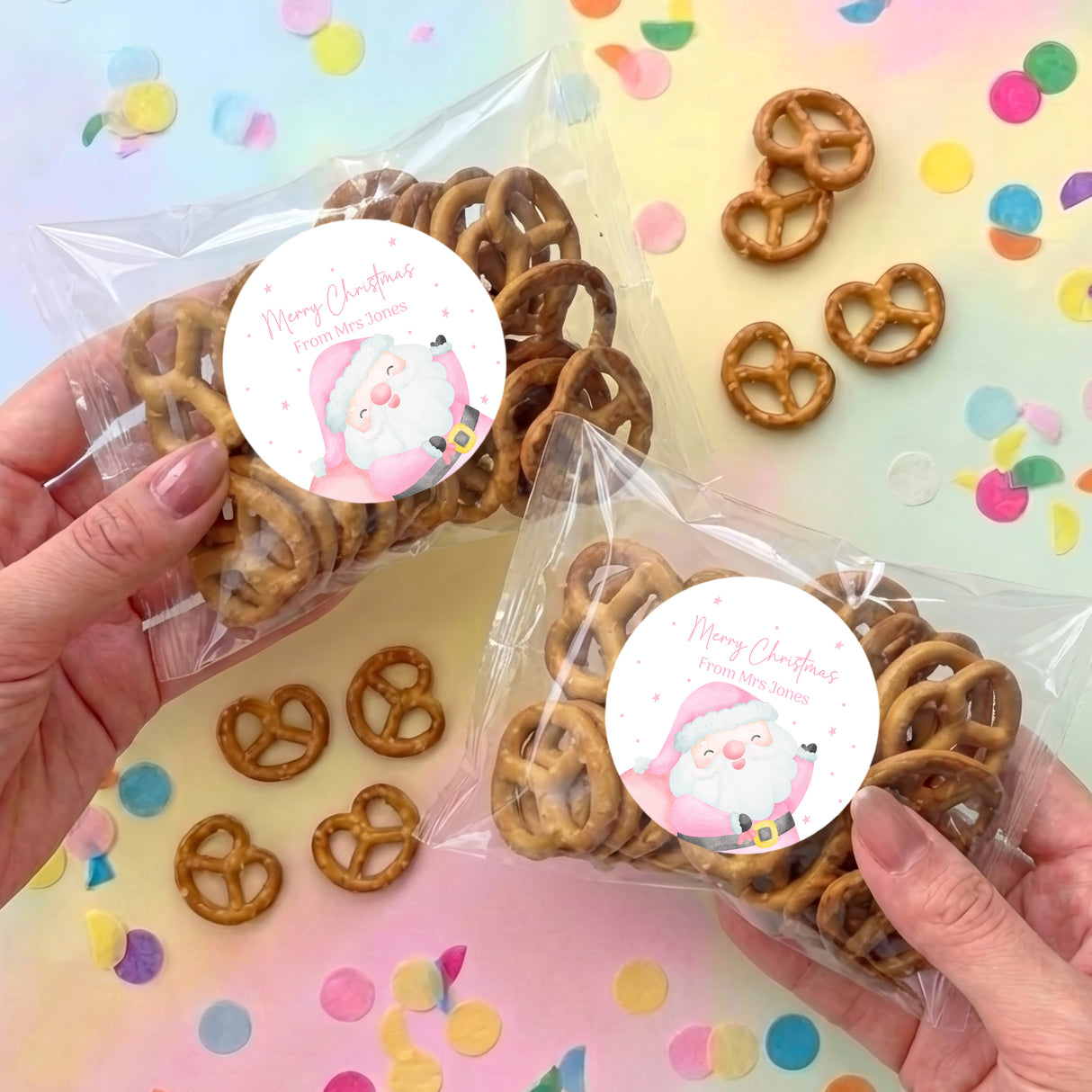 Pink Santa Personalised Pretzel Bag