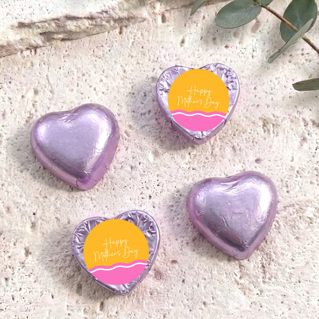 Personalised foil chocolate hearts, purple, with Happy Mother's Day message