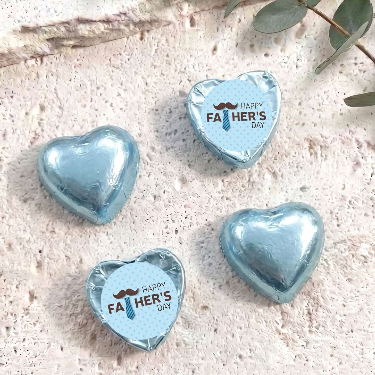 Tie Moustache Fathers Day Personalised Foil Covered Chocolate Hearts