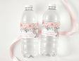 Pink floral elephant baby shower labels on clear water bottles (pair)