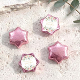 Pink foil-wrapped chocolate stars with floral personalized center label (set of 5)