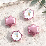 Foil chocolate stars in pink with balloon-themed label sticker